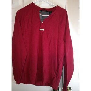 Sean‎ John Henley Shirt Long Sleeve Button Up Casual Top Red Size L